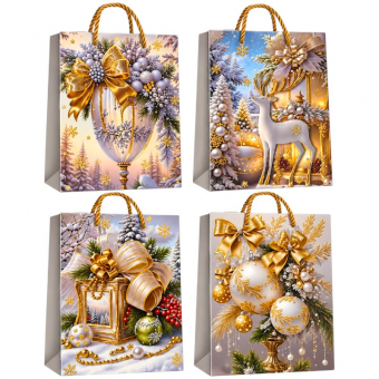 Купить Пакет бумажный новогодний 18×23×10 см, с фольгой 210 г/м² №393S оптом